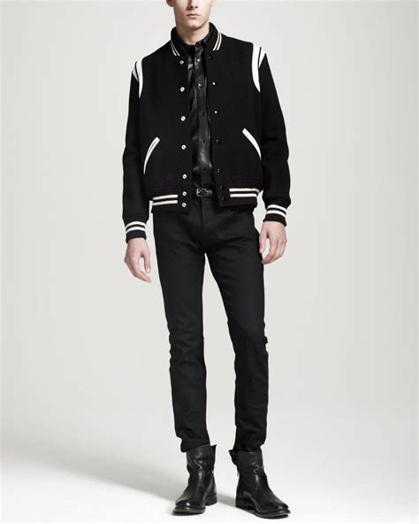 ysl varsity jacket mens|saint laurent letterman jacket.